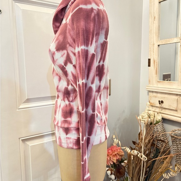 Anthropologie Pilcro Angie Wine Cowl Neck Waffle Knit Thermal Tie Dye Pullover S - Picture 4 of 9
